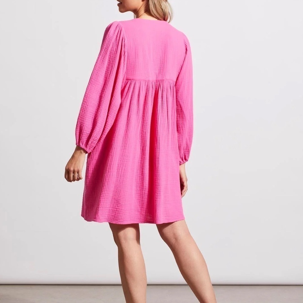 Tribal Cotton Gauze Pink Puffy Sleeve Dress NWT - Picture 4 of 8